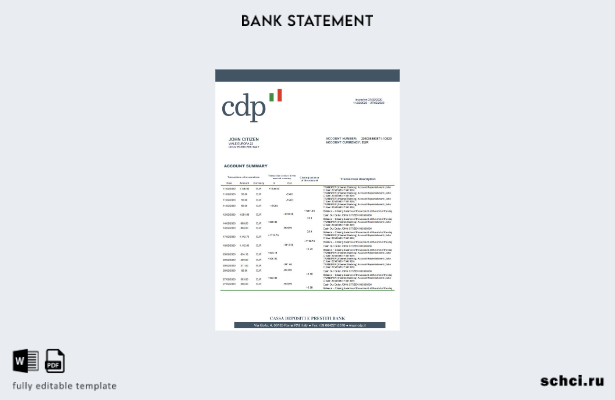 цифровая загрузка шаблон слова банковской выписки Cassa Depositi e Prestiti в Ит
